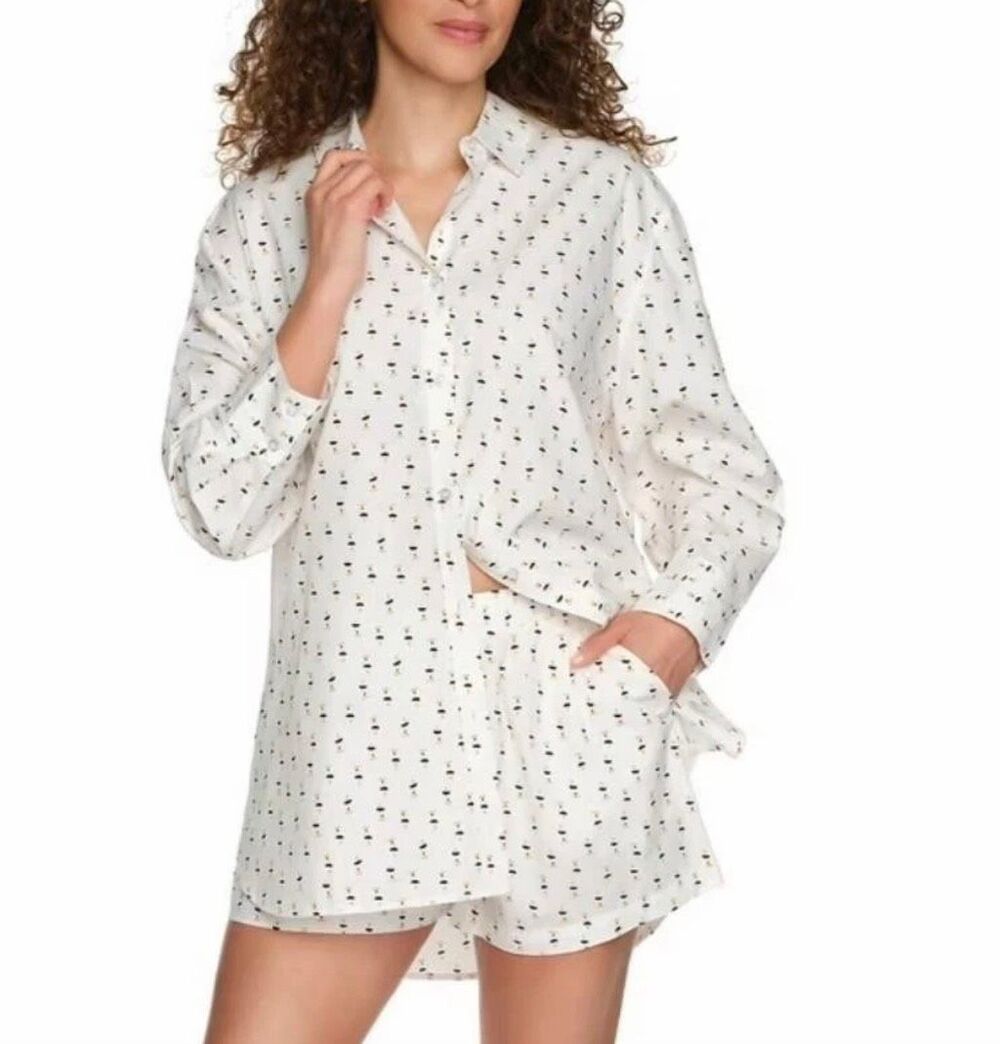 LOFT sleep Women's 2-Piece Notch Collar Short Pajama Set White Print XS NEW